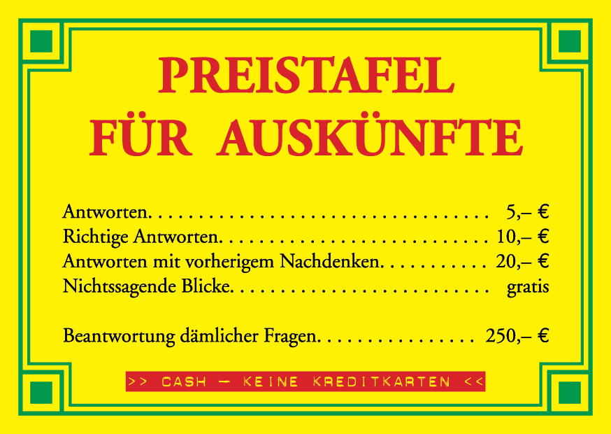 Preistafel Für Auskünfte