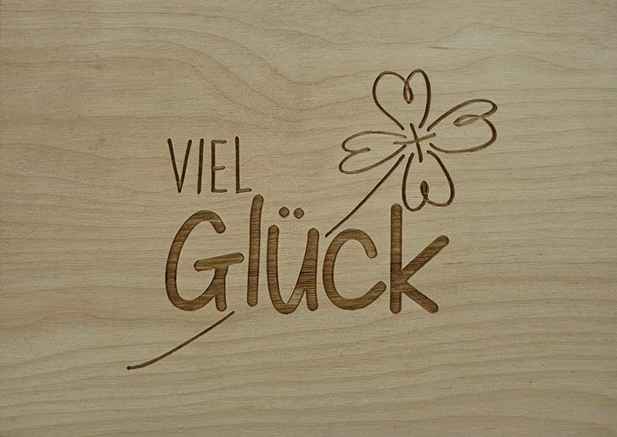 Holzpostkarte Viel Glück Kleeblatt